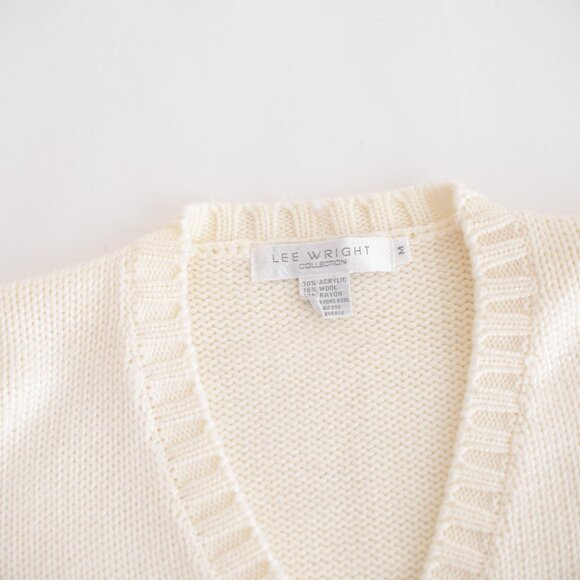 Vintage Lee Wright Cream 16% Wool Knit Button Cropped Cardigan Sweater M - Picture 10 of 10